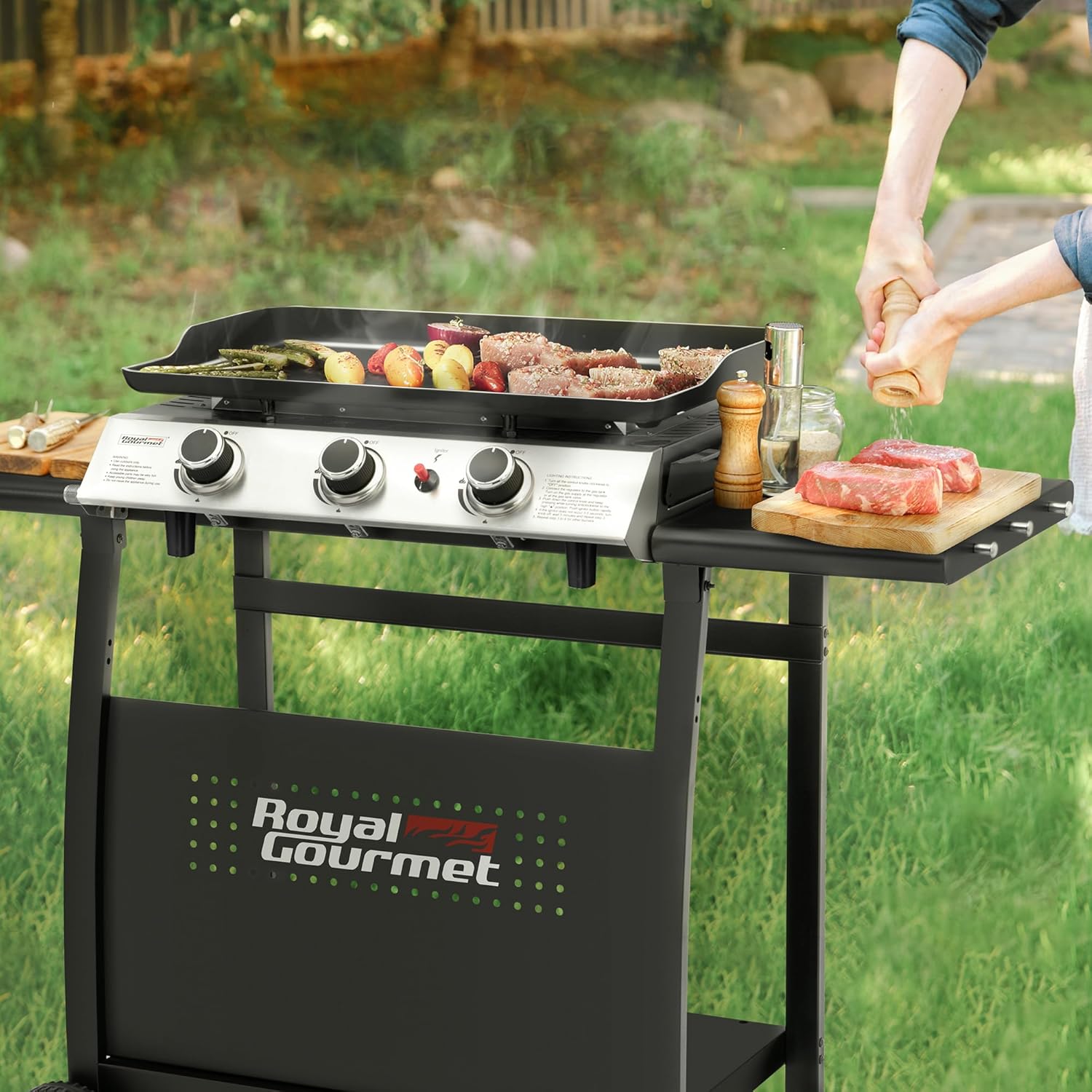 etevert - Plancha sur chariot 62x35,5cm - 3 brûleurs puissants 7,5kW