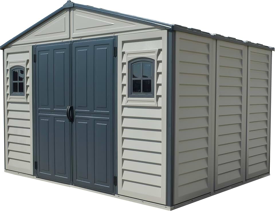 Abri de jardin etevert WoodBridge II PLUS - 10.5 x 8 (7.64 m²) - Plastique, kit fondation, 2 fenêtres, toit métal, sans 