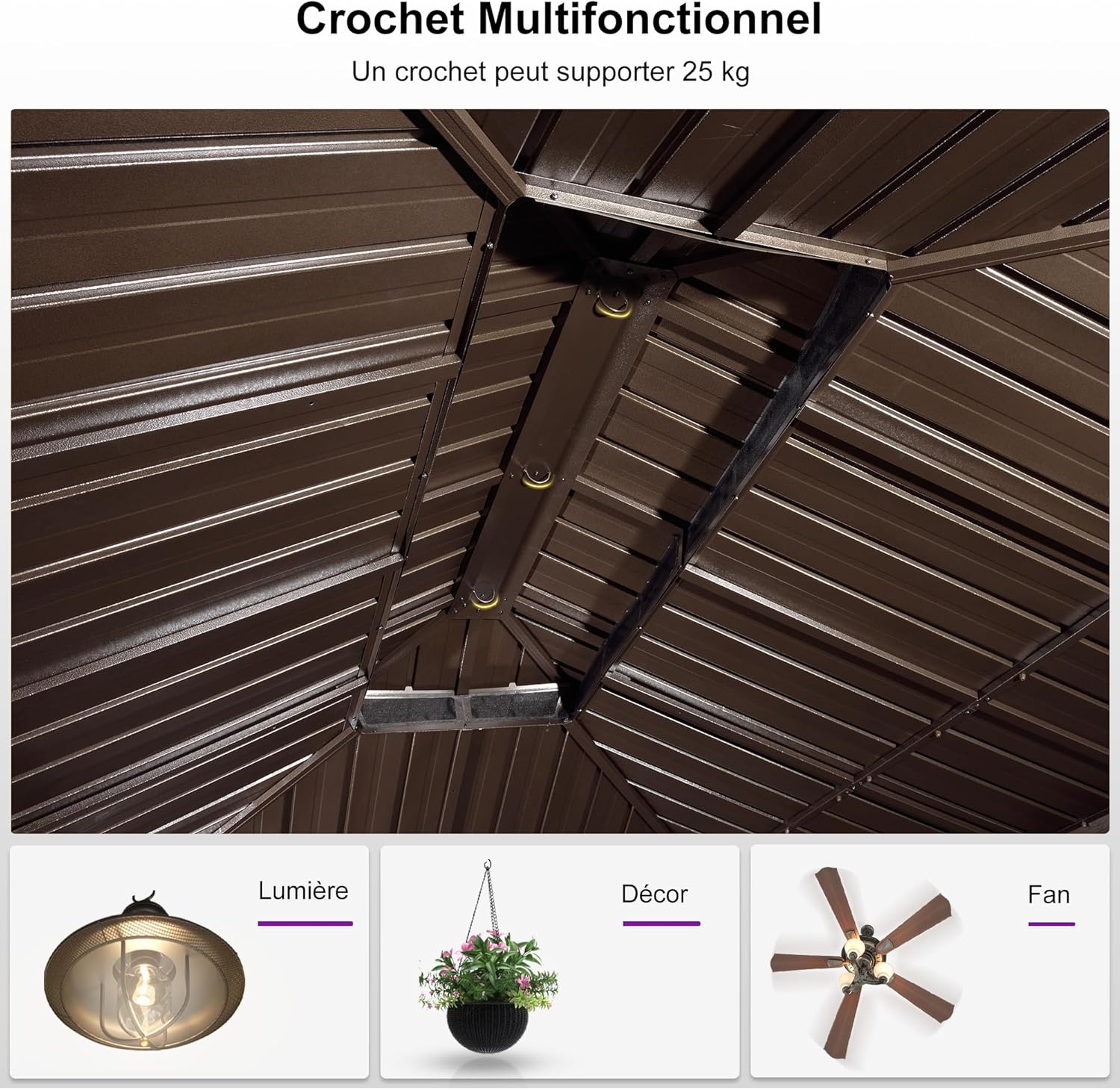 etevert - Pergola toit double 4,85x3,65m acier moustiquaire rideaux