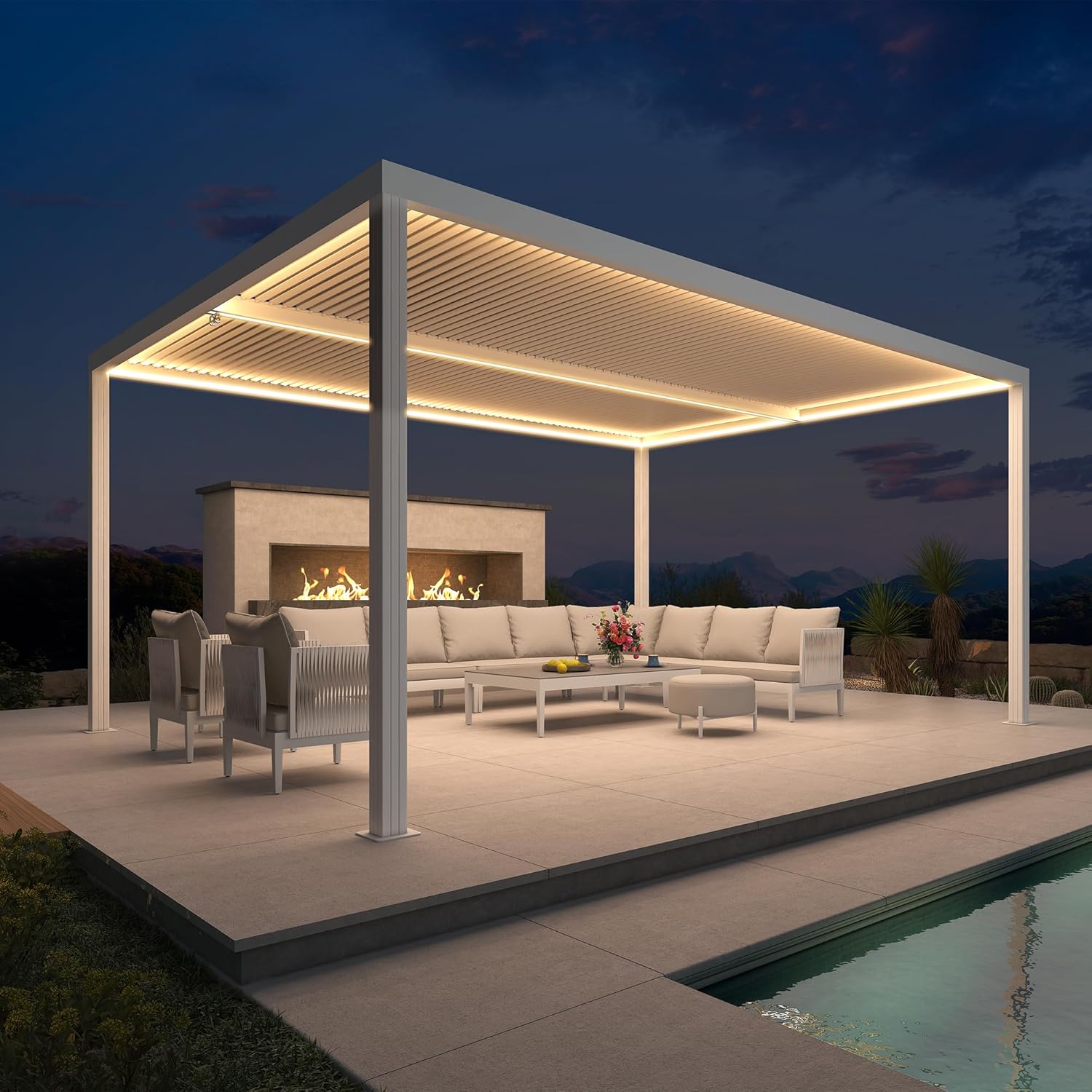 etevert - Pergola bioclimatique 4,84x3,68m alu, LED, gouttières