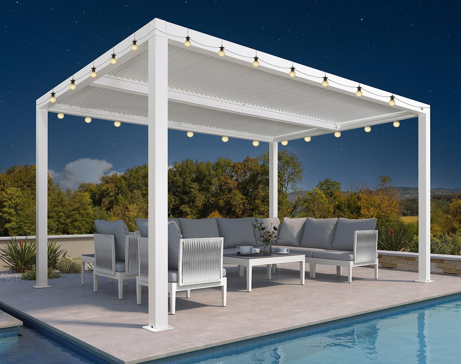 etevert - Pergola Bioclimatique - 4,24x3m - aluminium, éclairage, lames orientables