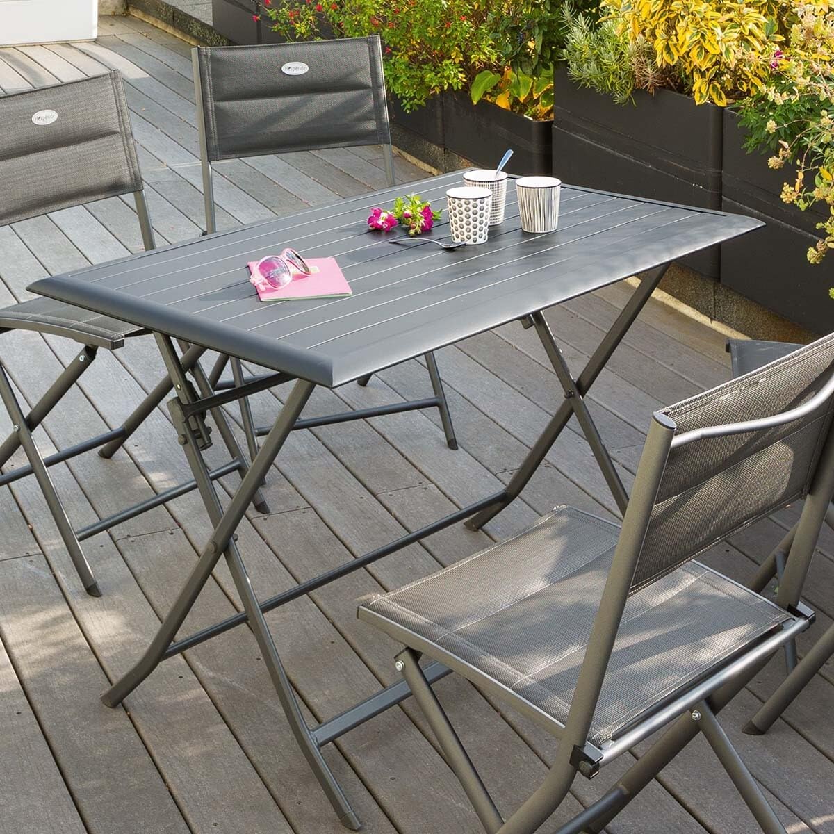 etevert - Azua - table pliante 4 places, alu époxy gris graphite