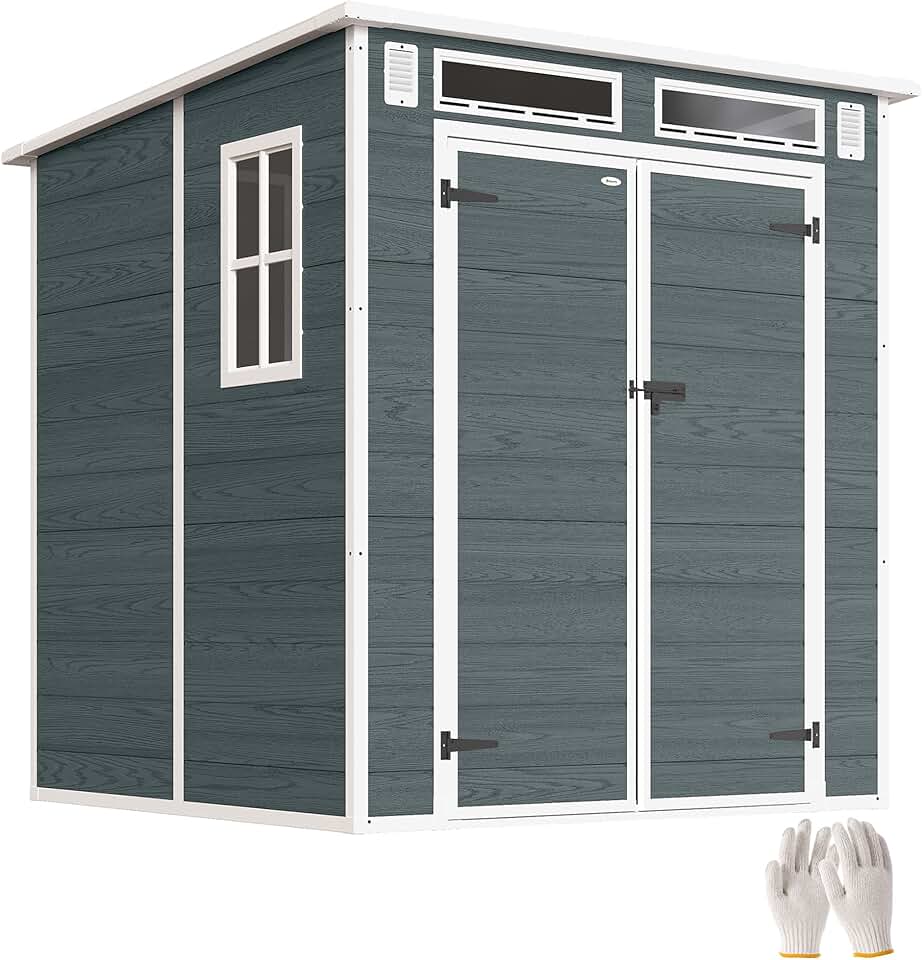 etevert - abri de jardin résine 3,3m² double porte, fenêtres, plancher