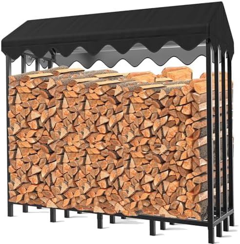 etevert® Range-bûches d'Extérieur avec Housse de Protection Intégrée, 185 x 70 x 185 cm, Capacité 2,4 m³
