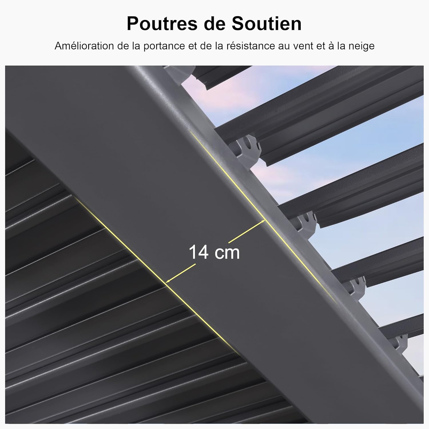 etevert - pergola bioclimatique - 3x3,65m - aluminium, lames orientables, gris