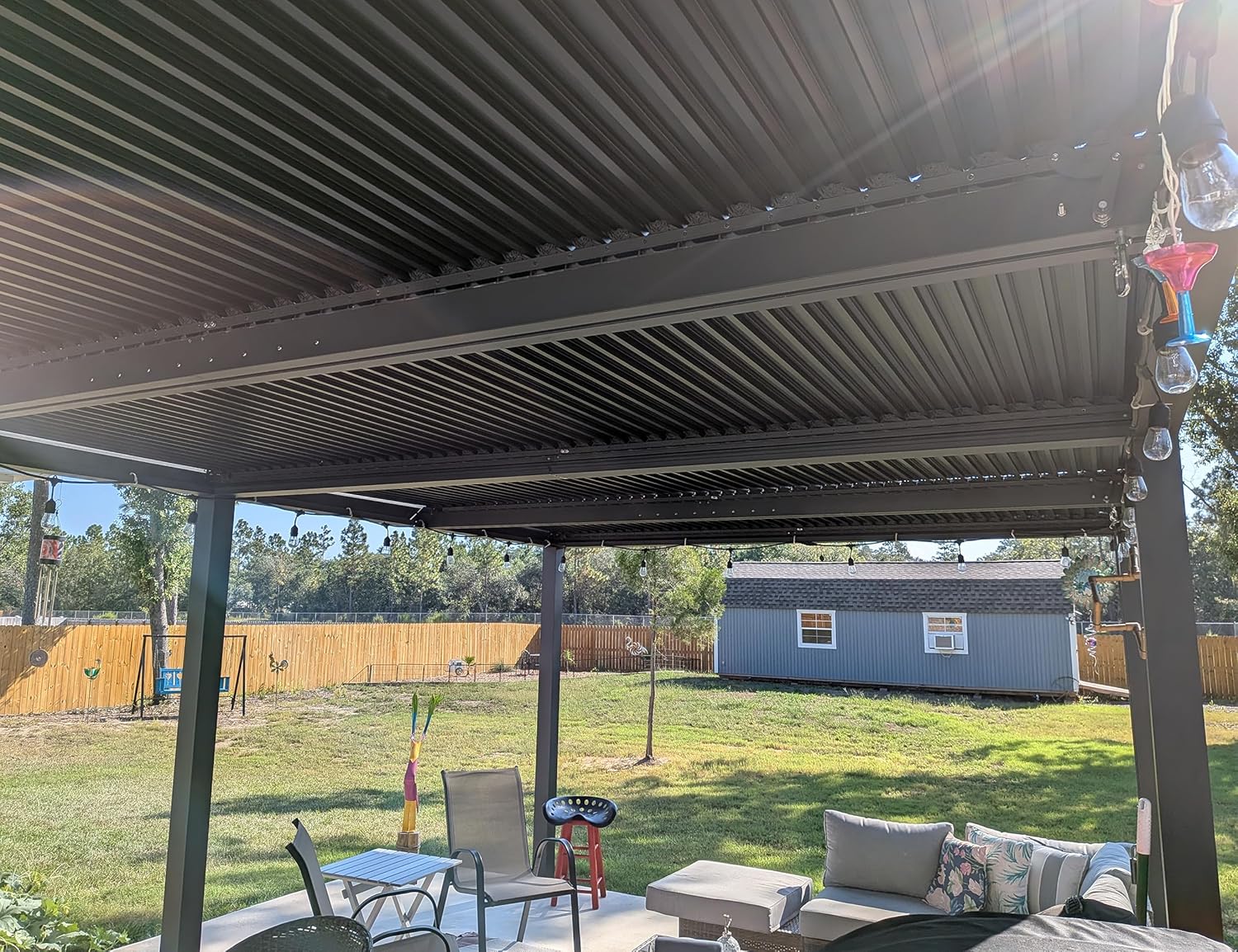 etevert - Pergola bioclimatique - 6x3,68m - éclairage intégré, aluminium, lames orientables