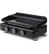 etevert - Plancha Silvia Evo 3 Feux Plaque Acier de 67 x 34 cm - 3 brûleurs - Grille de réchauffe...