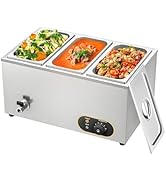 etevert Bain Marie Électrique en Acier Inoxydable 1500W, 3X 1/3 GN Récipients avec Couvercle,Temp...