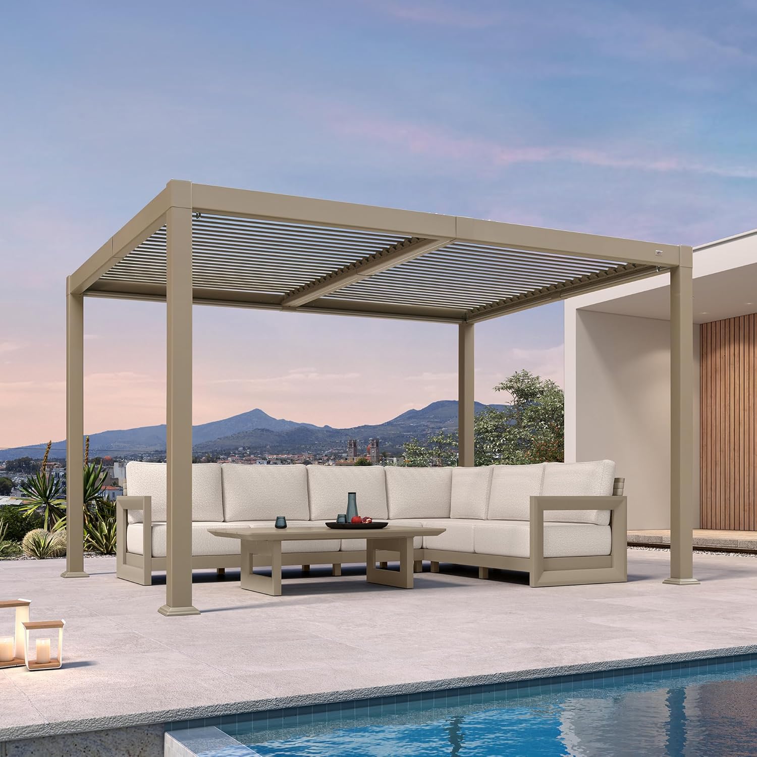 etevert - pergola bioclimatique LED - 3x3,65m - alu, lames orientables, étanche