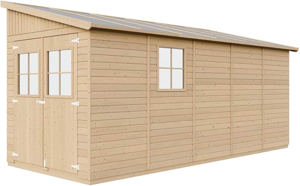 etevert M341 Abri de Jardin en Bois Naturel (sans paroi latérale)- Stockage extérieur avec fenêtres- H244x216x513 cm/10 m2, Hangar en Bois Naturel - Atelier Rangement Outils et vélos The Forest Stewardship Council