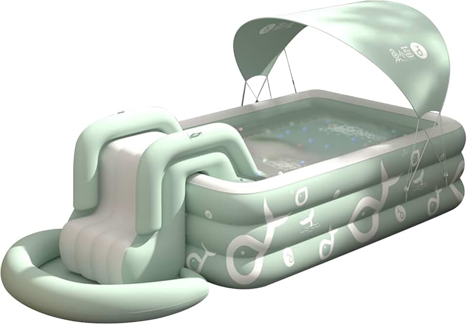 etevert Piscine d'Été Ombragée Gonflable avec Toboggan Intégré - Piscine Extérieure pour Enfants et Adultes