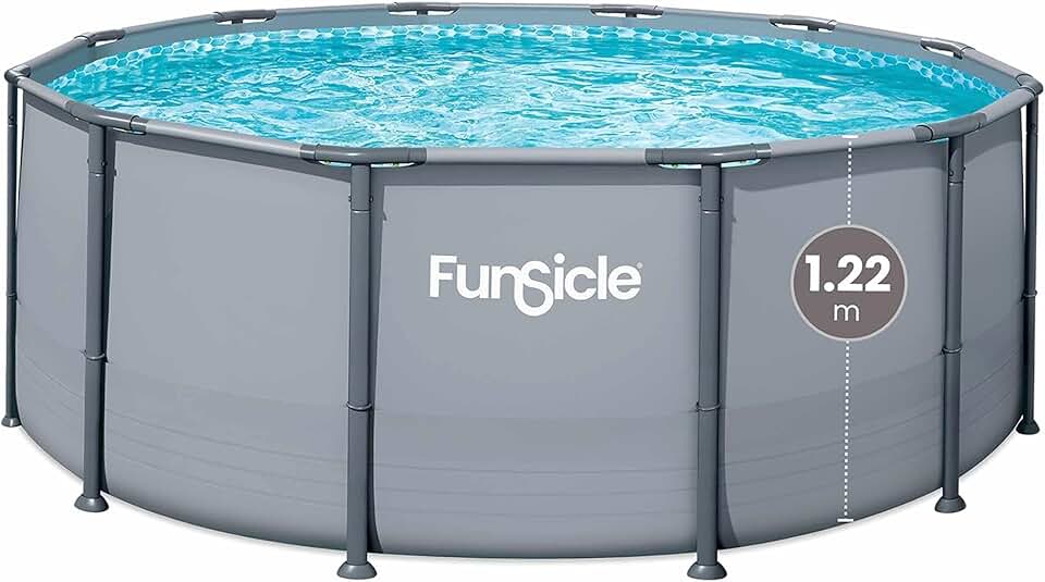 etevert Piscine Tubulaire Ronde Grise Ø3,66m x h1,22m