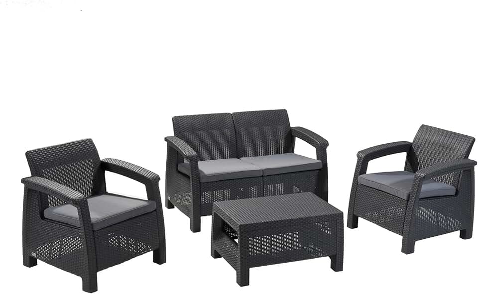 etevert - Salon Corfu 4 places - Table basse incluse - Anthracite