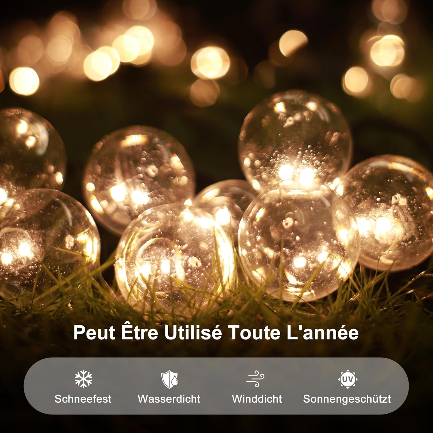 etevert - tonnelle extérieur double toit 3x3m, alu et acier, rideaux, guirlande lumineuse