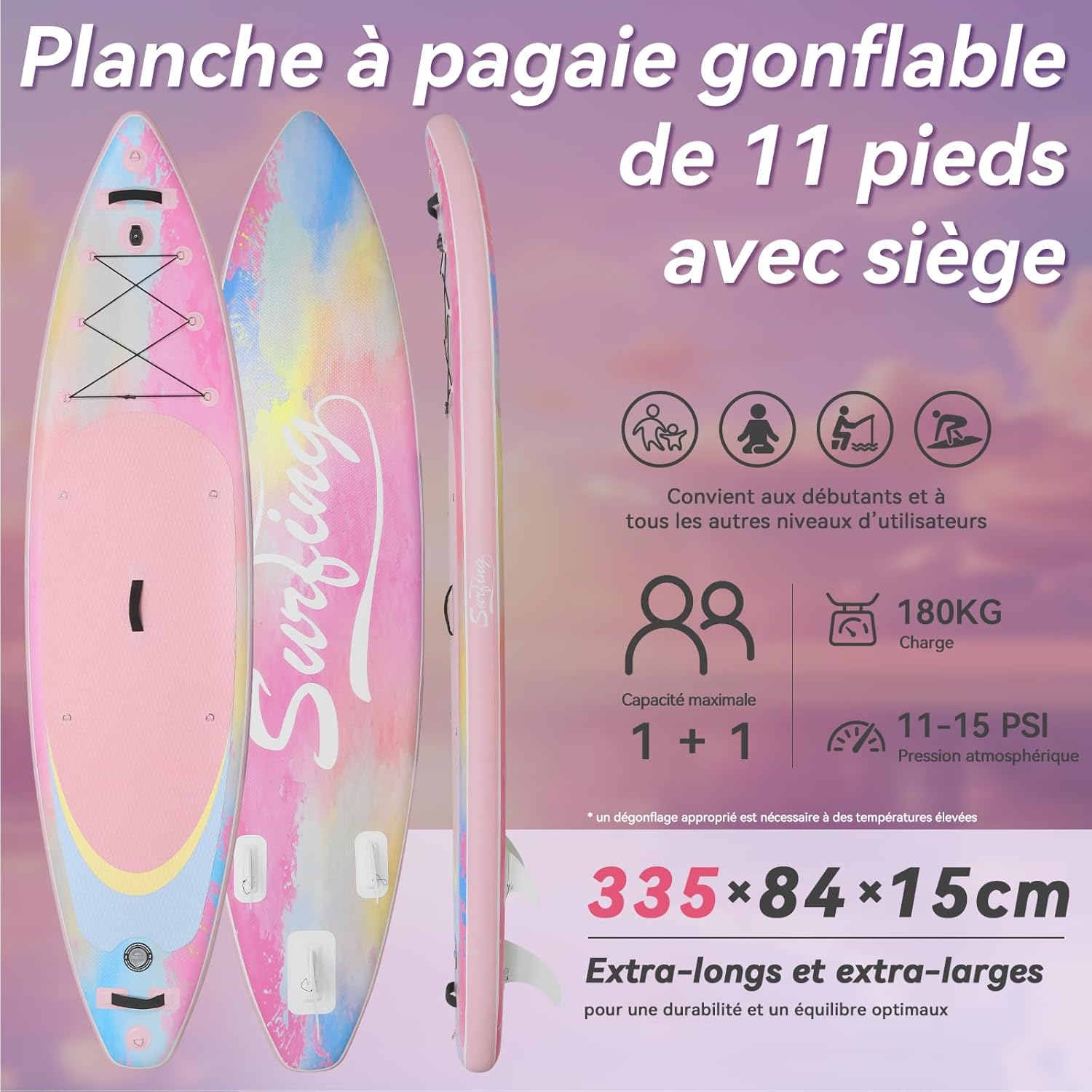 etevert - Paddle Gonflable Série Adulte - 320/335cm - 2 places, siège kayak, pagaie alu, support caméra, pompe, 150kg