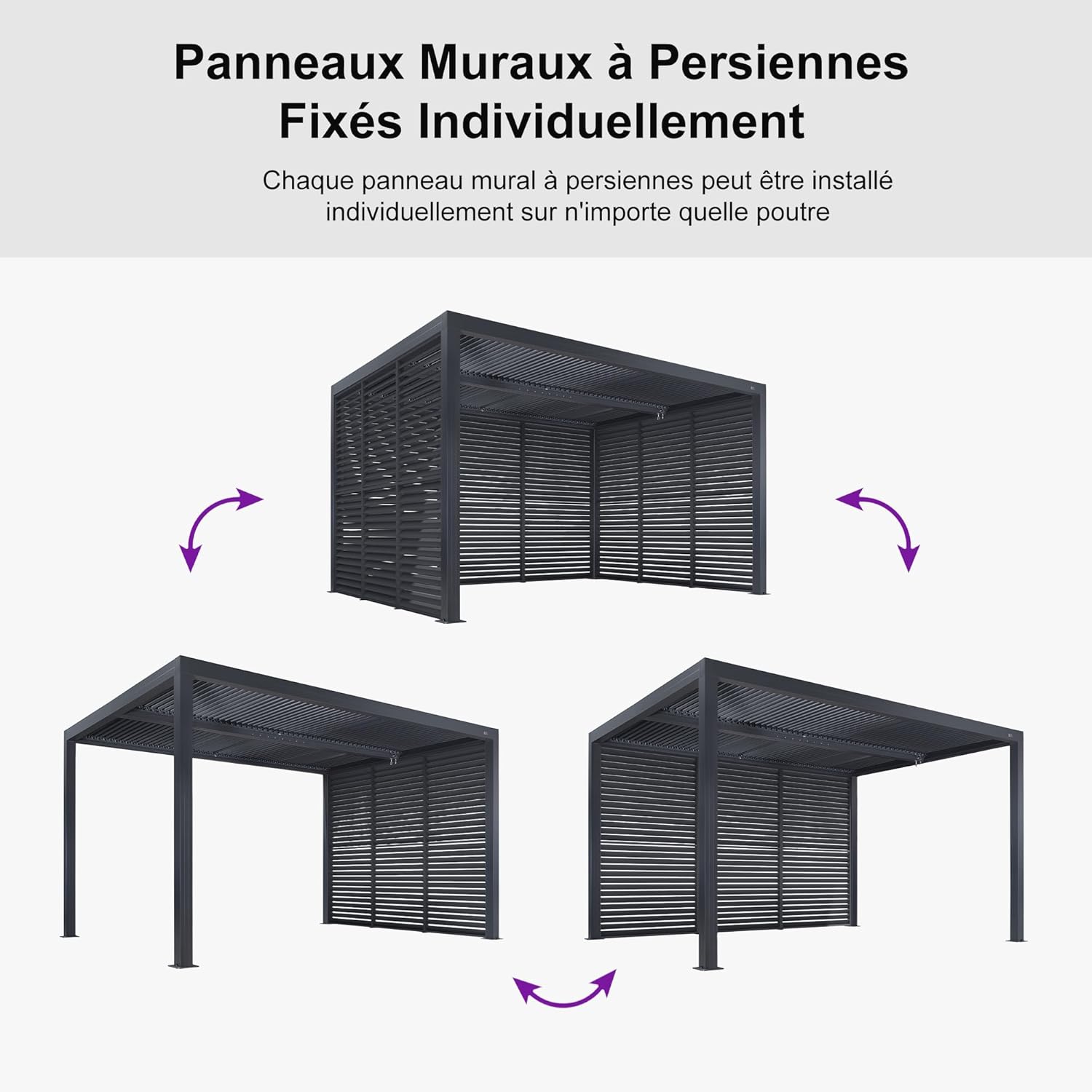 etevert - Pergola bioclimatique 4x3,3m alu, lames orientables, gris
