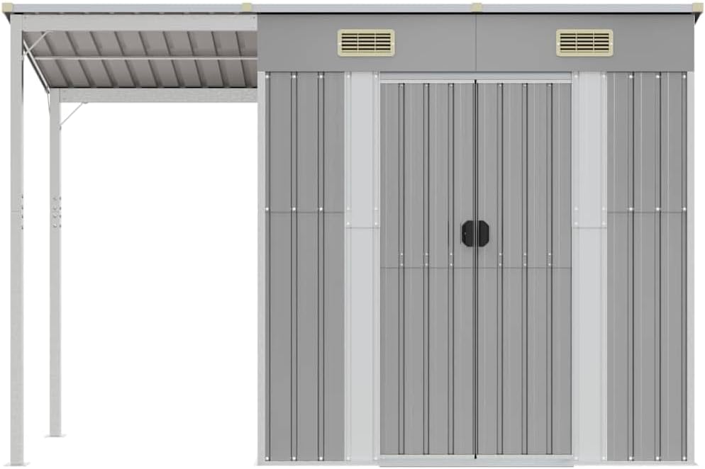 etevert Abri de Jardin avec Toit prolongé Gris Clair 277x107x181 cm, Maison & Jardin, Pelouses & Jardins, Vie en extérieur, Structures extérieures, Cabanes & abris de Jardin, Gris, (Poids 41.56KG)