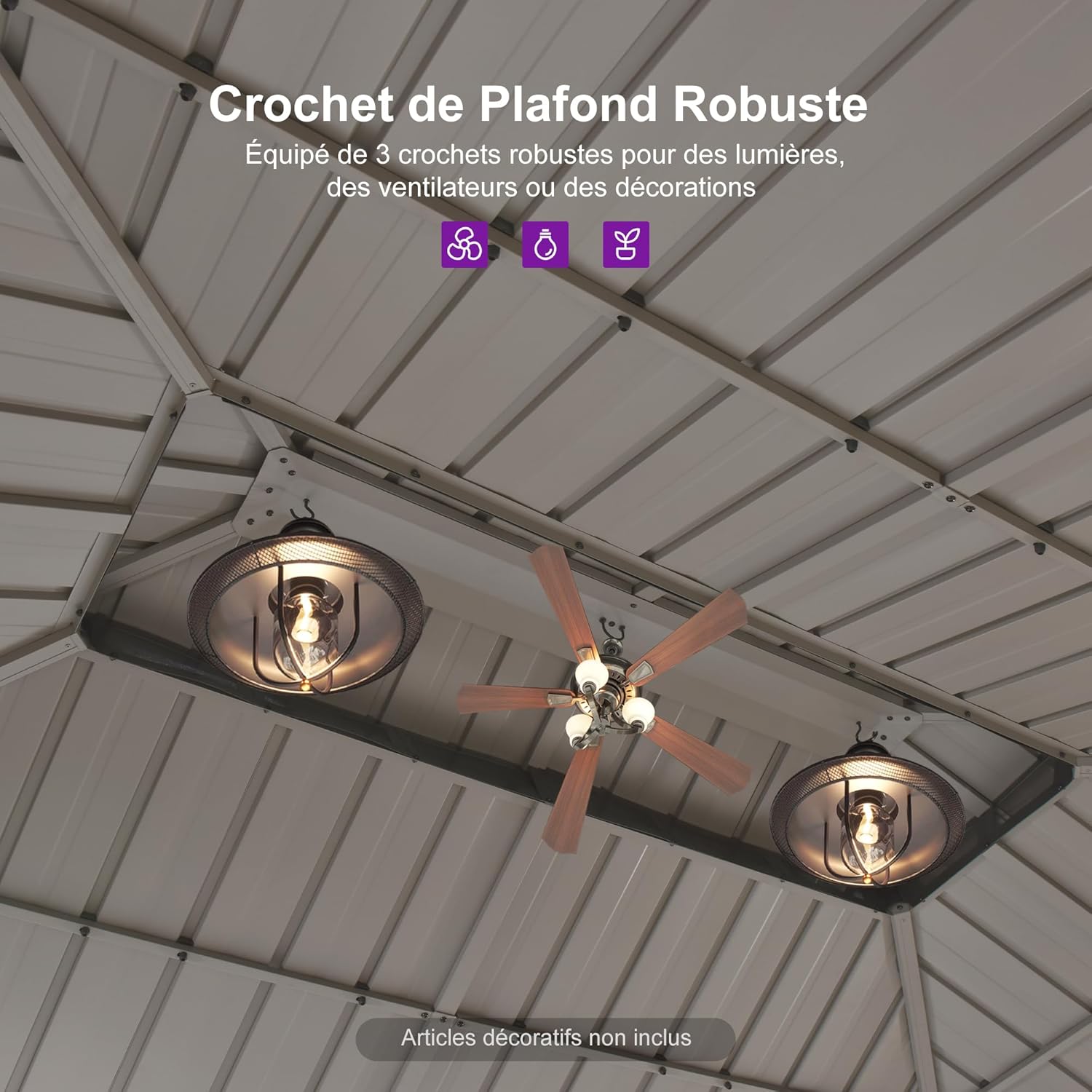 etevert Tonnelle de Jardin Extérieur 6 x 3,65 m avec Guirlande Lumineuse, Pergola Aluminium à Toit Rigide en Acier Galvanisé, Pavillon Imperméable pour Camping, Fête, Barbecue, Champagne