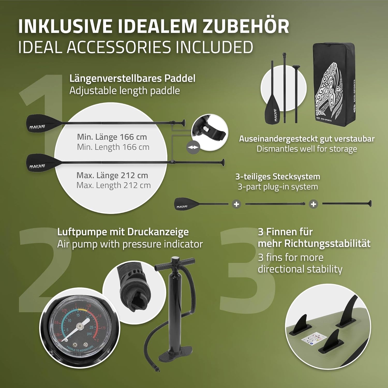 etevert - Stand Up Paddle Série - 305/308/320/380 cm - PVC, 120/150 kg, épaisseur 10/15 cm, sac, pompe