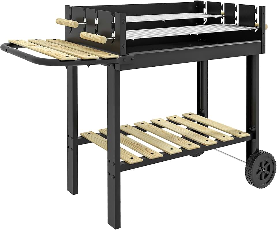 etevert - BBQ sur pied - 113x53,5x82,5 cm - double gril, roues, étagères