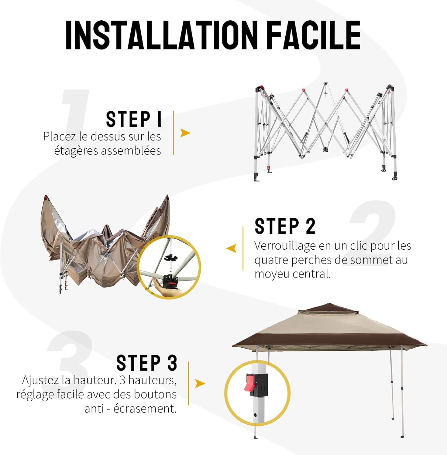 etevert Tonnelle de Jardin 4 x 4 m, Pop Up Gezebo Exterieur Imperméable, Abri de Jardin Réglable en Hauteur, Double Toit avec Côtés en Maille Zippée, Sac de Transport, Beige