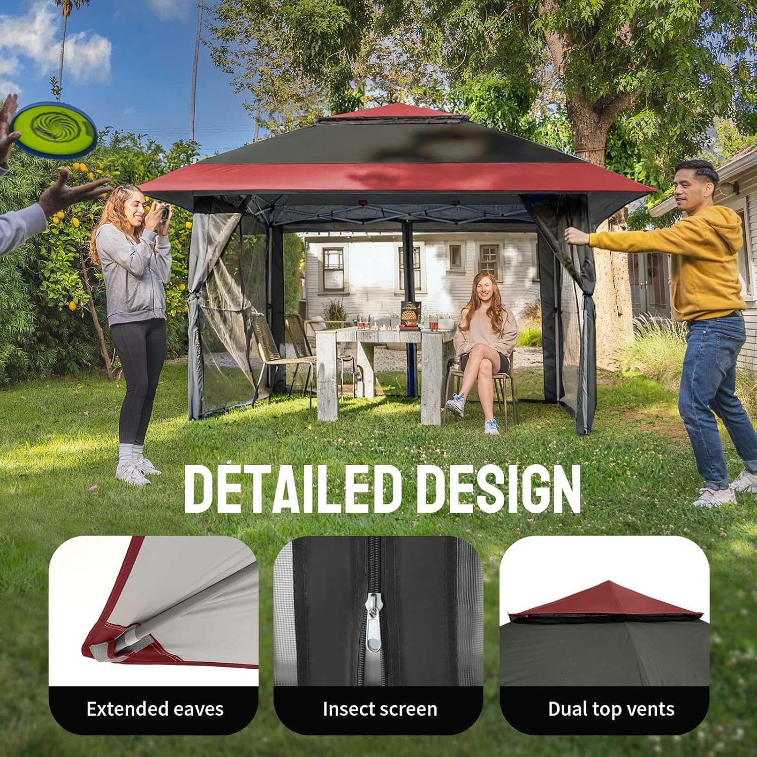 etevert - tonnelle série pop up - 4x4m - imperméable, hauteur réglable, double toit, côtés zippés, sac transport
