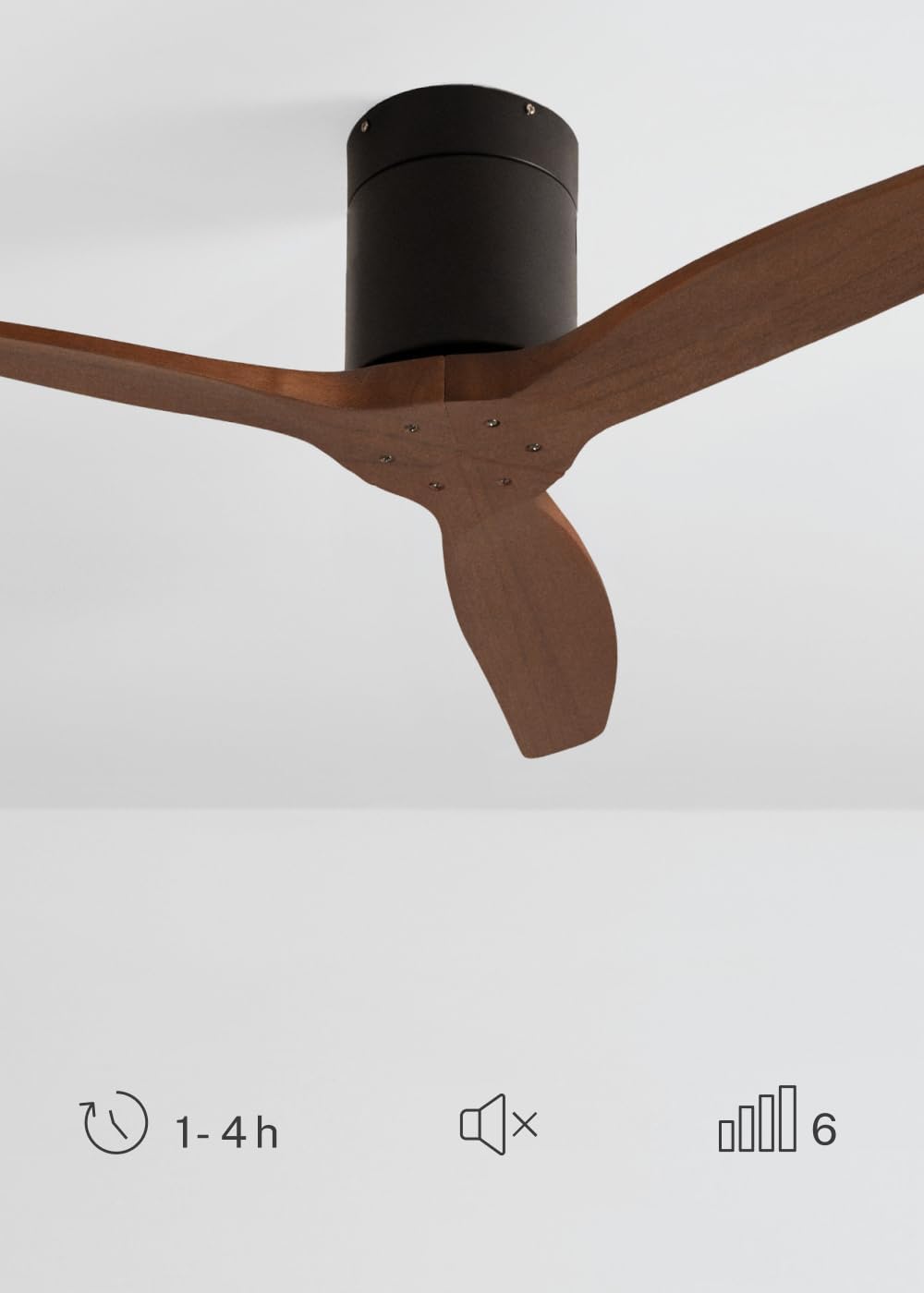 CREATE WINDCALM S Ventilateur de plafond ABS noir pales effet bois foncé avec télécommande, 40 W, silencieux, Ø112 cm, 6 vitesses, minuteur, fonction été/hiver