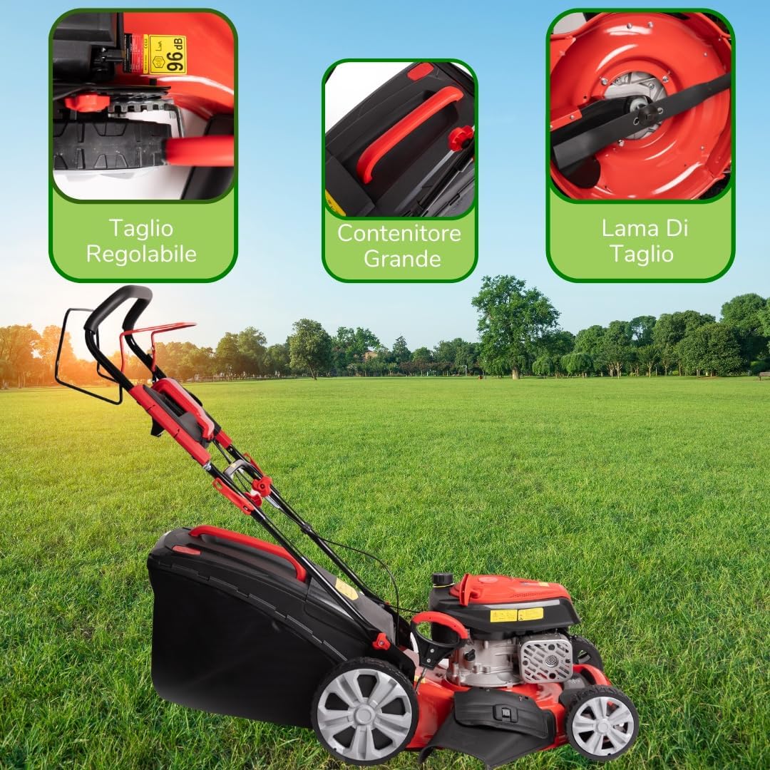 etevert Tondeuse à gazon à explosion automotrice 4in1-4 CV, Tondeuse à gazon thermique autoportée - Moteur 170cc 4 temps avec autotraction - Largeur de coupe 51 cm - Mulching - Panier de collecte 60L