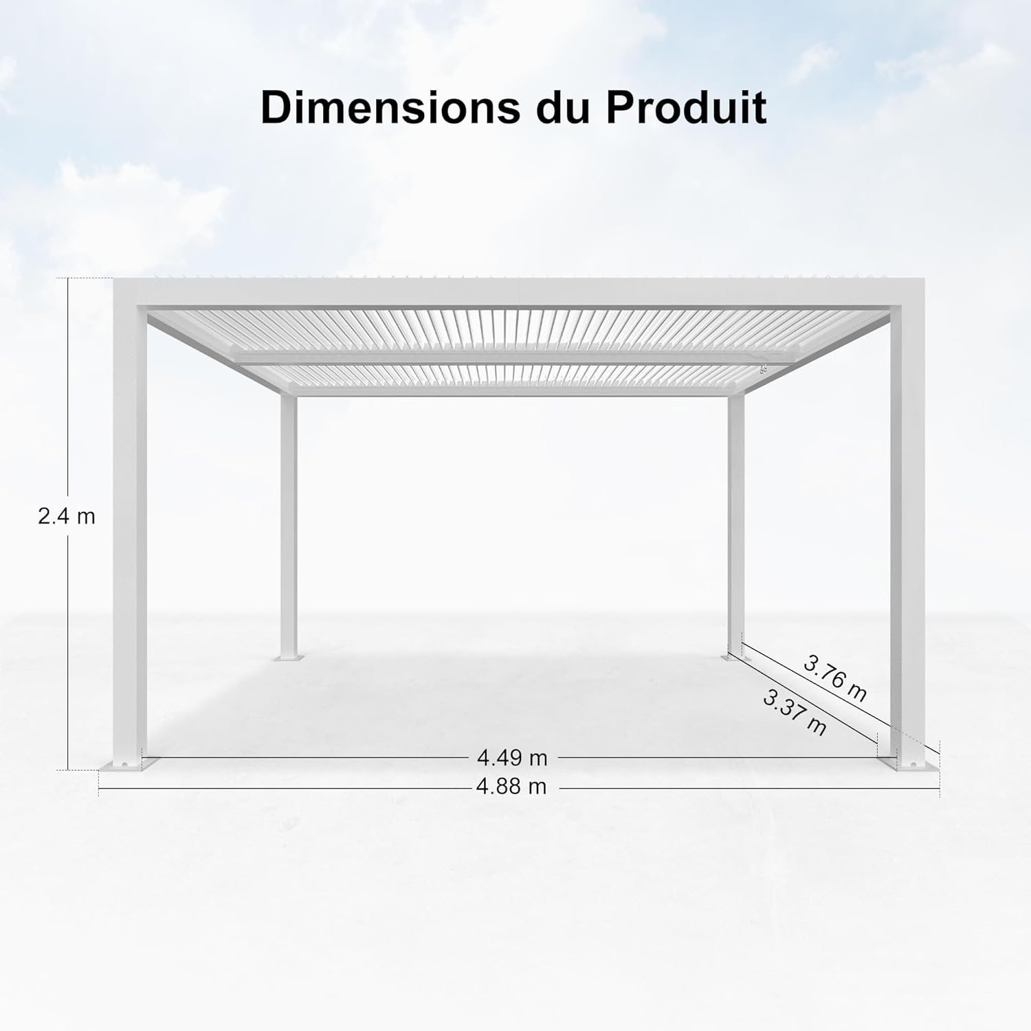 etevert - Pergola bioclimatique 4,84x3,68m alu, LED, gouttières