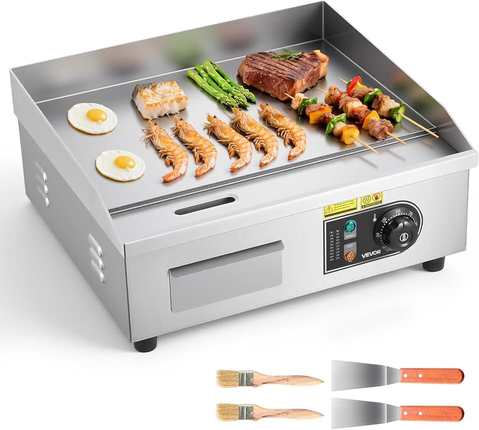 etevert - plancha électrique 2800W - 45x30cm - température réglable, accessoires inclus