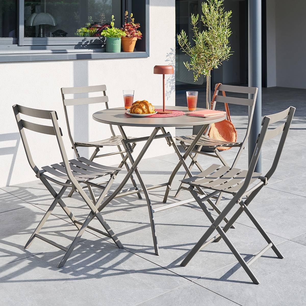 etevert - Greensboro - table pliante ronde acier antirouille 4 places