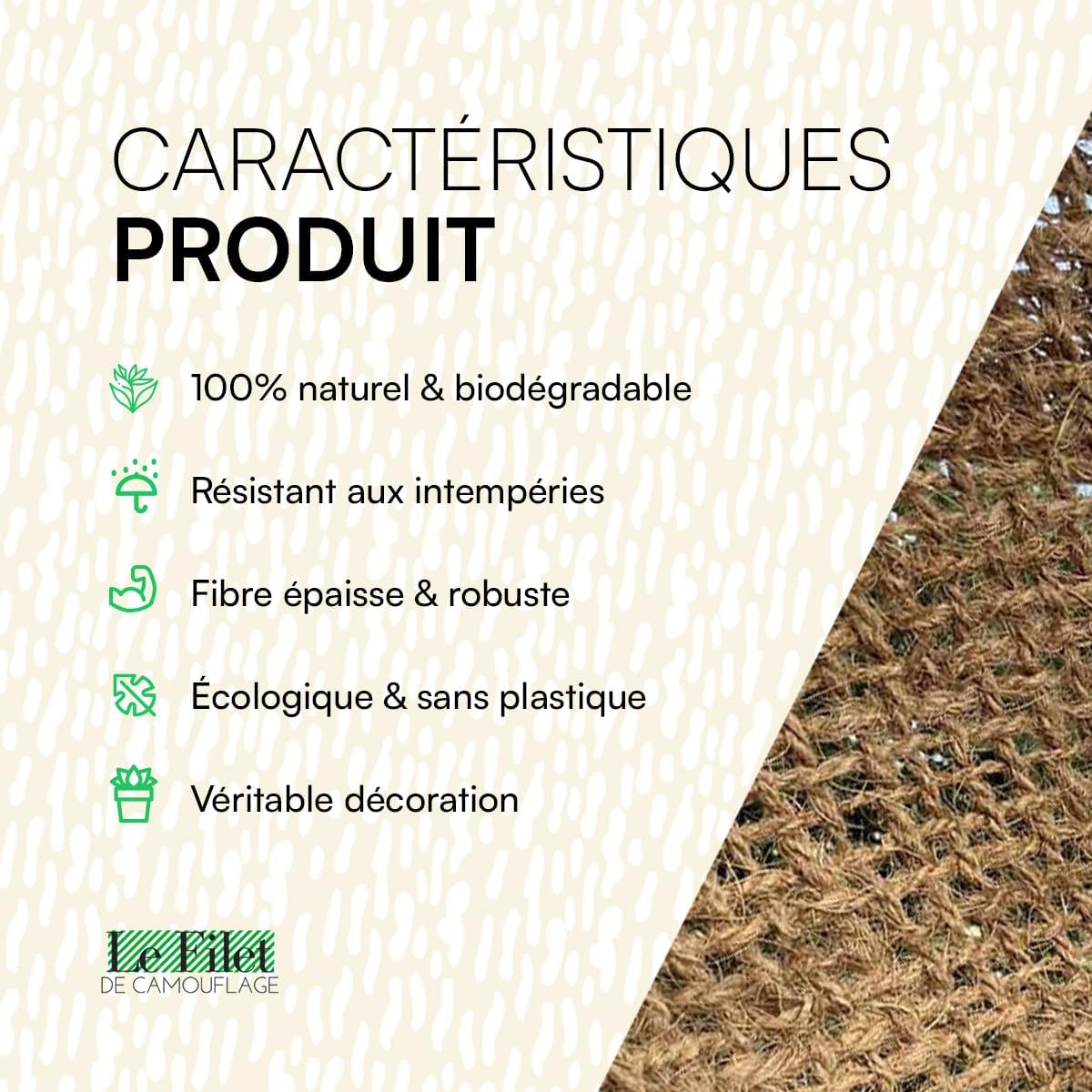 Toile d'ombrage rectangulaire fibre coco 3x7m écologique solaire