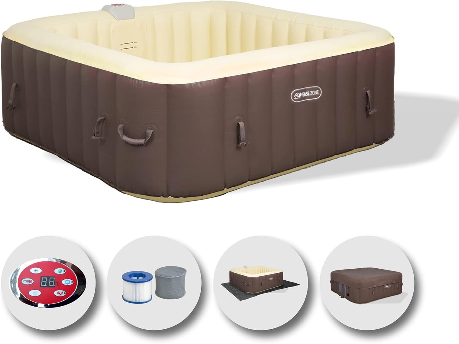 etevert Spa hydromassage Gonflable Chauffant 4-6 Personnes 185 x 65 cm Pompe Super silencieuse intégrée, Marron