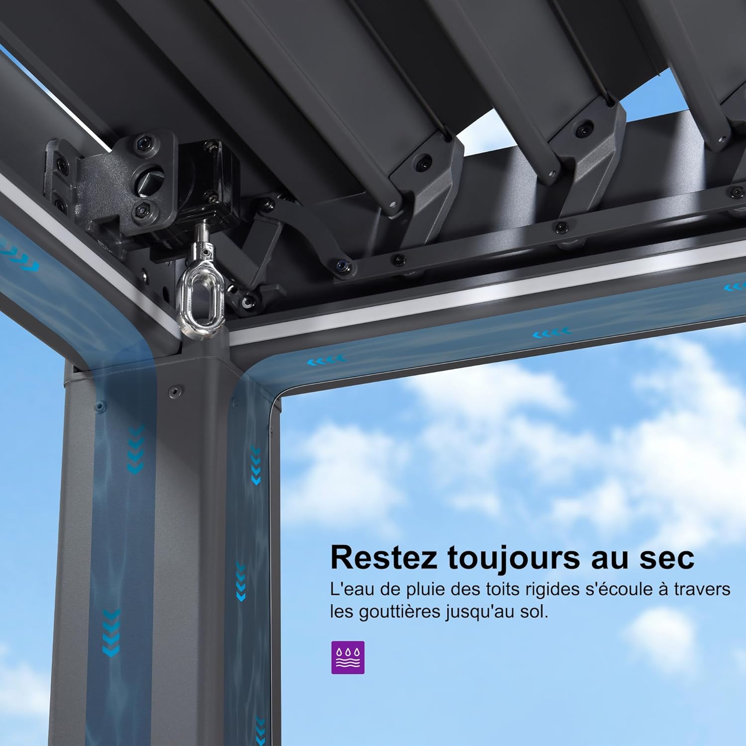 etevert - Pergola aluminium bioclimatique - 3 x 4,25 m - Lames orientables, LED, étanche