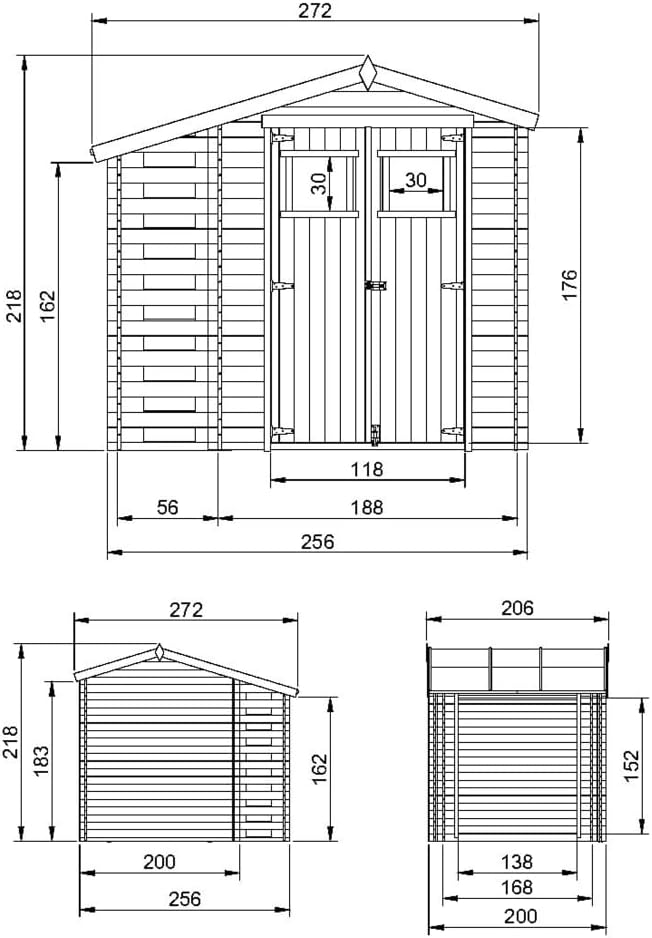 Abri de Jardin en Bois et Range bûches extérieur - Stockage extérieur I206xL272xH218 cm/ 3,53 + 0,97 m2 Petit abri à Outils, Local à vélos - etevert M386
