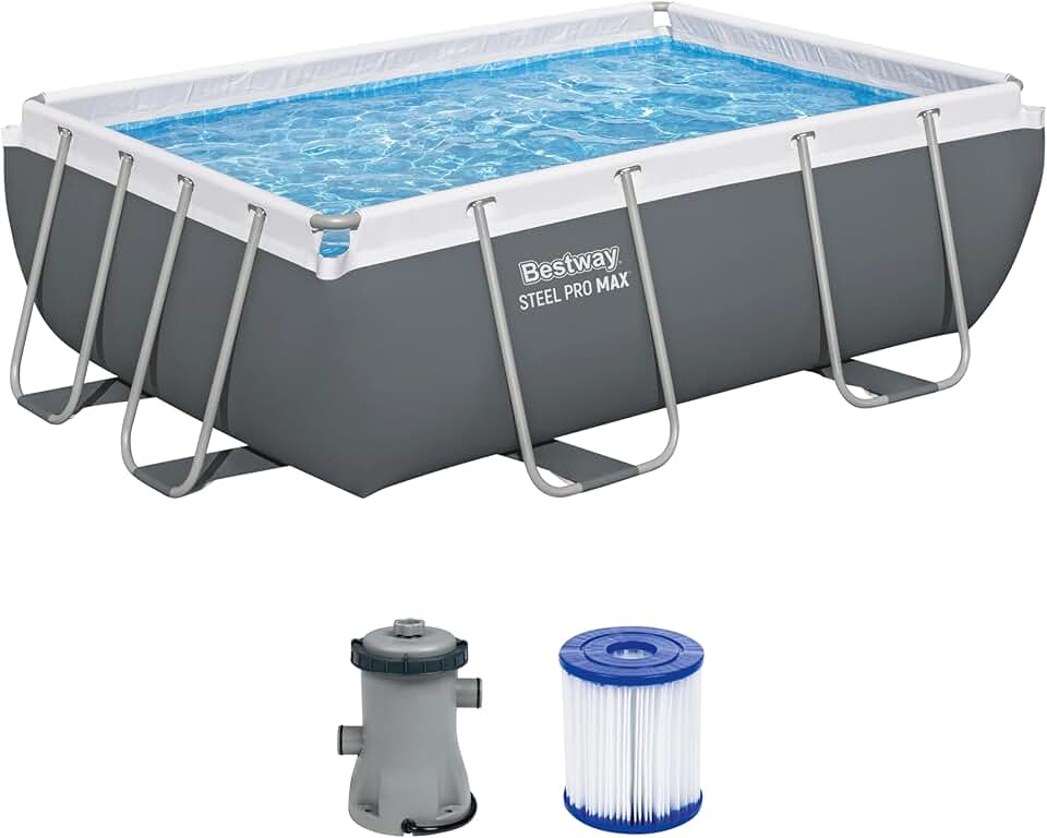 etevert Steel Pro Max Kit Piscine Hors Sol - 282 cm x 196 cm x 84 cm - Gris