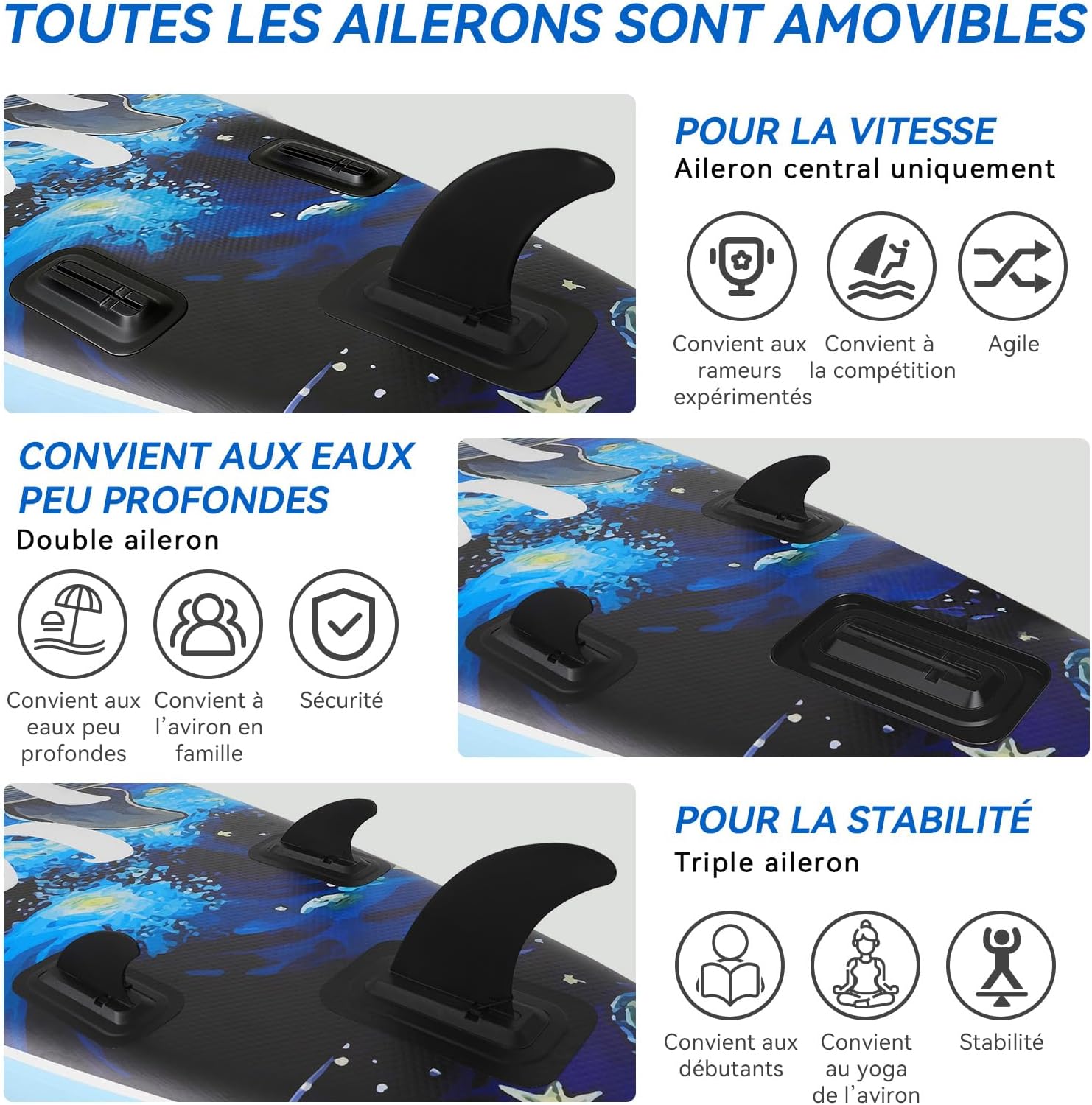 etevert - Paddle gonflable adulte 320/335cm - 2 personnes, siège kayak, pagaie, support caméra, 150kg