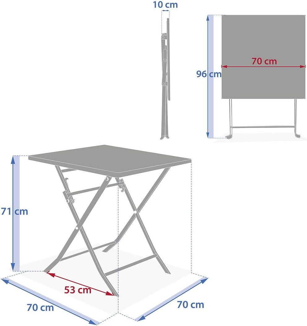 etevert - Greensboro carrée 2 places - acier vert antirouille - table pliante jardin