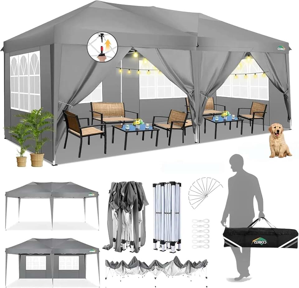 etevert - Tonnelle pliante 3x6m - étanche, 6 parois, anti-UV, gris