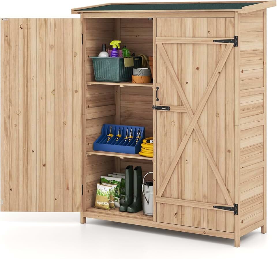 etevert - Abri de jardin bois - 75x56x178cm - étagères amovibles, toit asphalte, loquet, résiste à l'eau