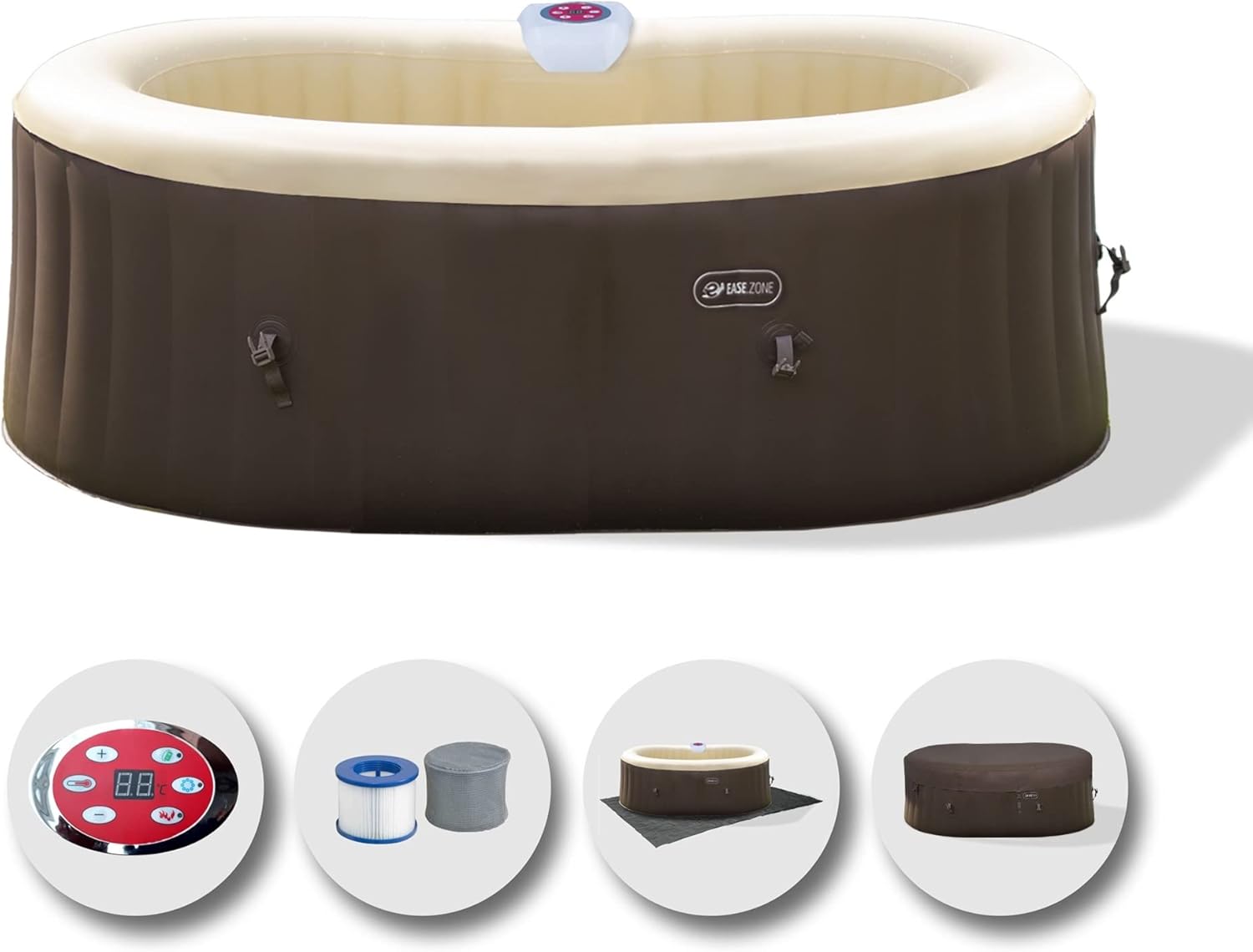 etevert - Bain à remous Ovale - 190x120x65 cm - Pompe 30 W, 550 L