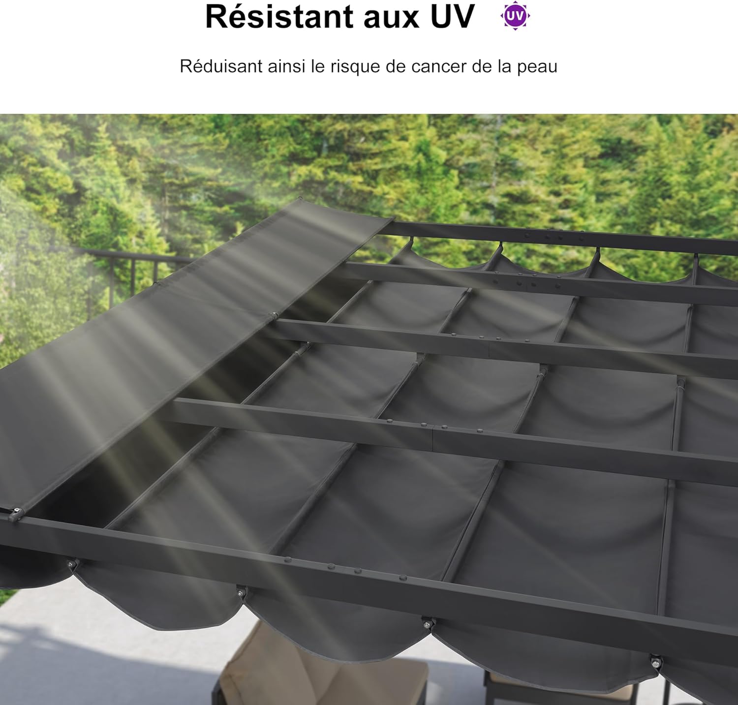 etevert - Pergola aluminium série - 4x3m - toit rétractable, imperméable, gris
