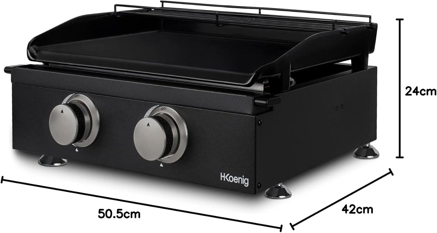 etevert - plancha gaz 2 brûleurs - acier inox, fonte, jusqu'à 350°C - PLX1022