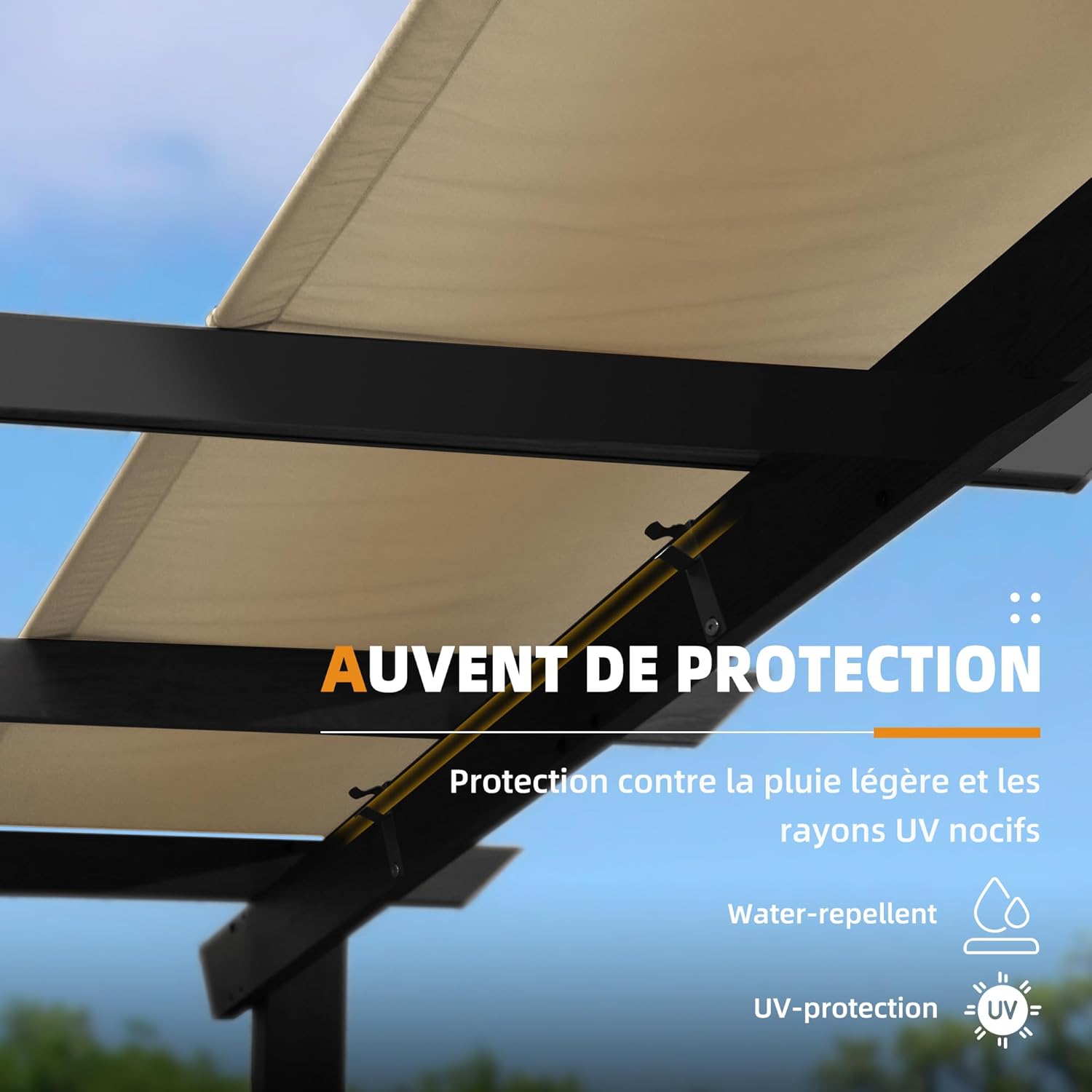 etevert - Pergola aluminium 4x3m, toit rétractable, éclairage intégré