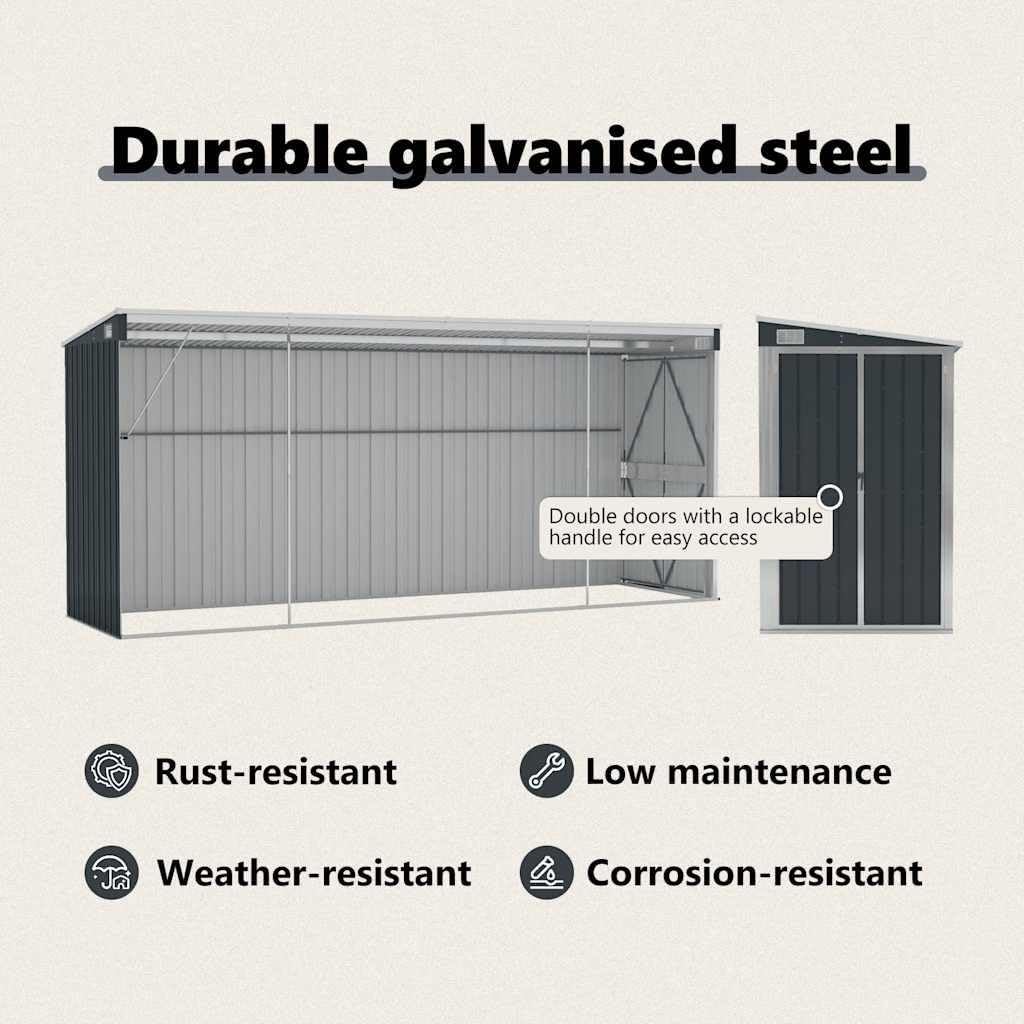 etevert Abri de Jardin Mural Anthracite 118x382x178 cm Acier,Structures extérieures, Cabanes & abris de Jardin,316231