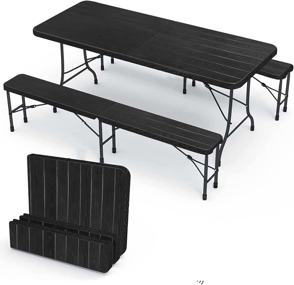 etevert - Ensemble table pliante 8 personnes - table + 2 bancs - pour terrasse, jardin et camping - etevert