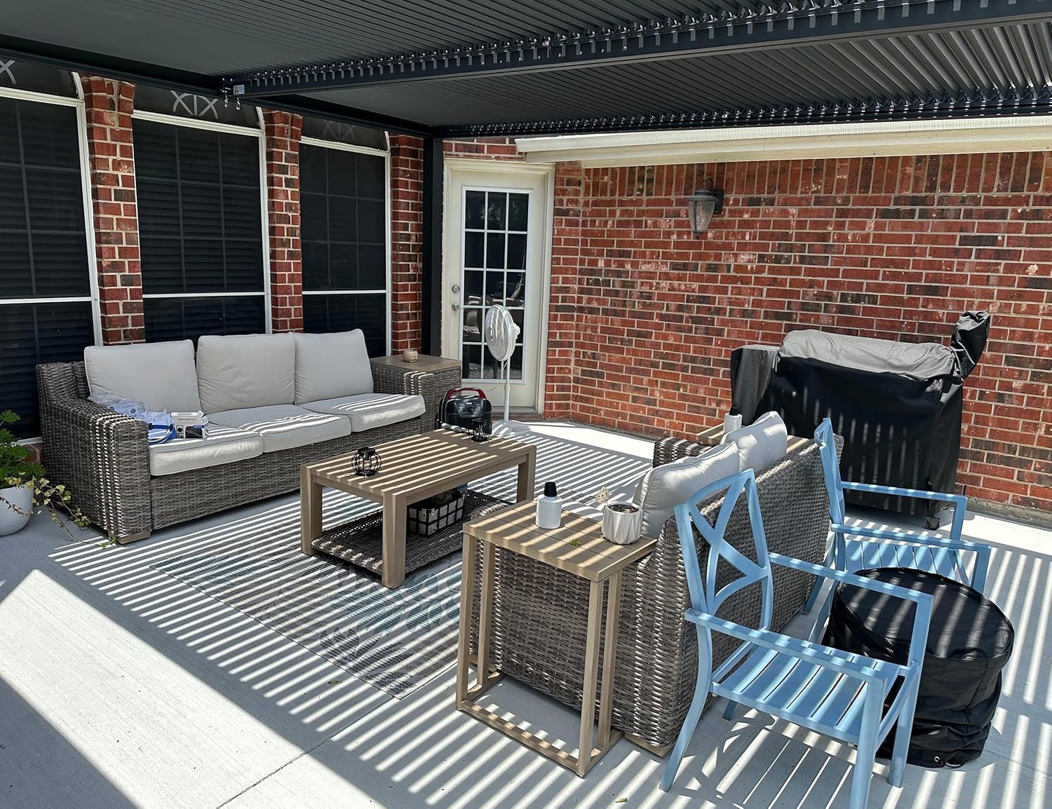 etevert - Pergola bioclimatique - 4,8x3 m - stores enrouleurs, lames orientables, gris