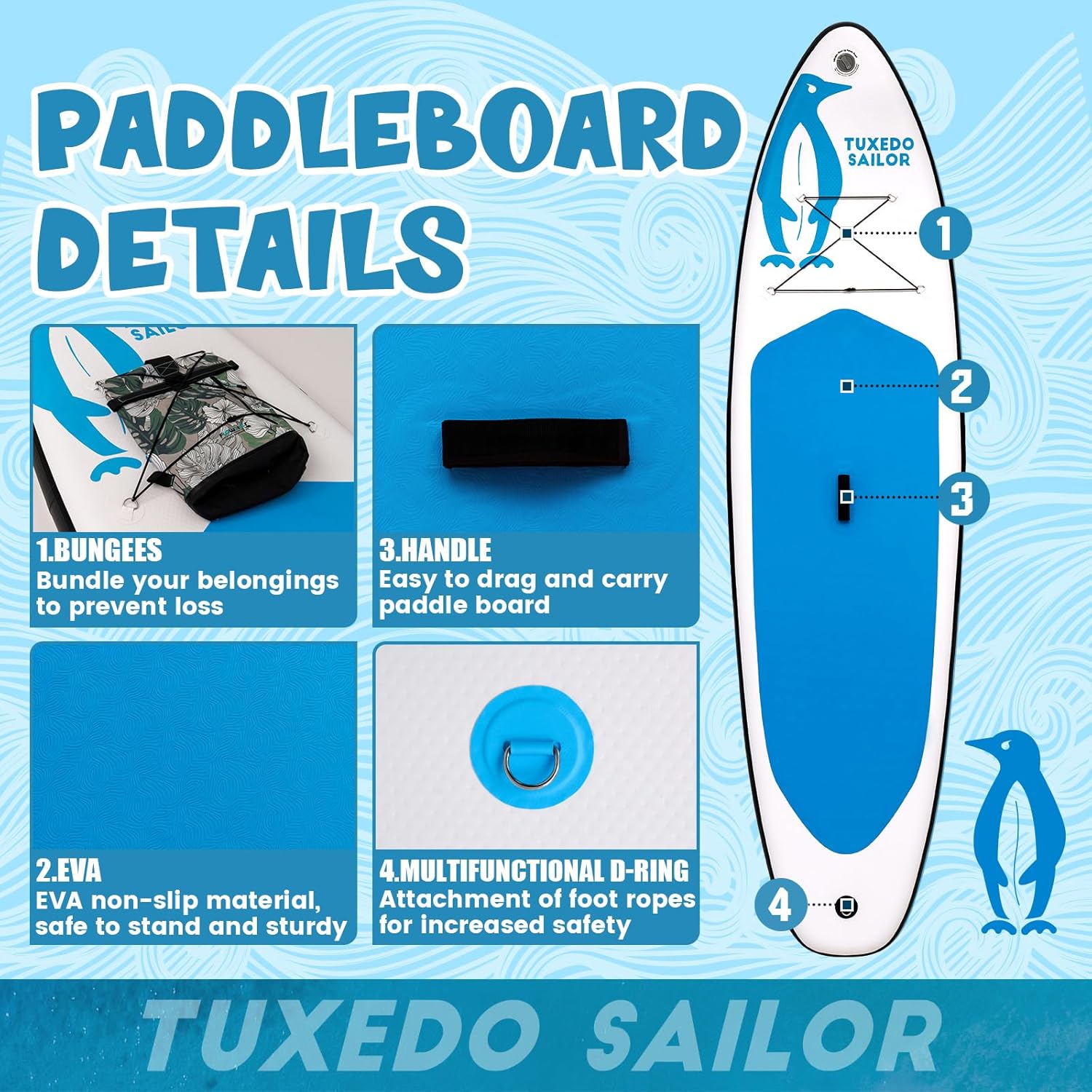etevert Paddle Gonflable Adulte, Planche de Stand Up Paddle Gonflable Sup Paddle Board Gonflable Planche à Pagaie Gonflable avec Accessoires Complets