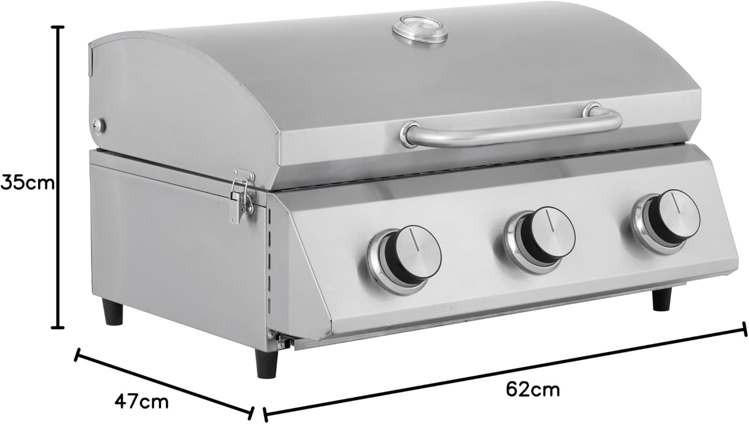 etevert - Barbecue à gaz portable - inox - 3 brûleurs, thermomètre, allumage piézo - CATHAN