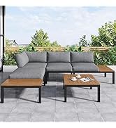 etevert Ensemble Salon de Jardin Exterieur 5 Pièces : 2 Canapés d'angle 120cm, Table Basse 60x60c...